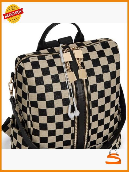 Vintage Checkered Backpack Purse - 2-in-1 Convertible Diaper Bag Work Travel main image 6
